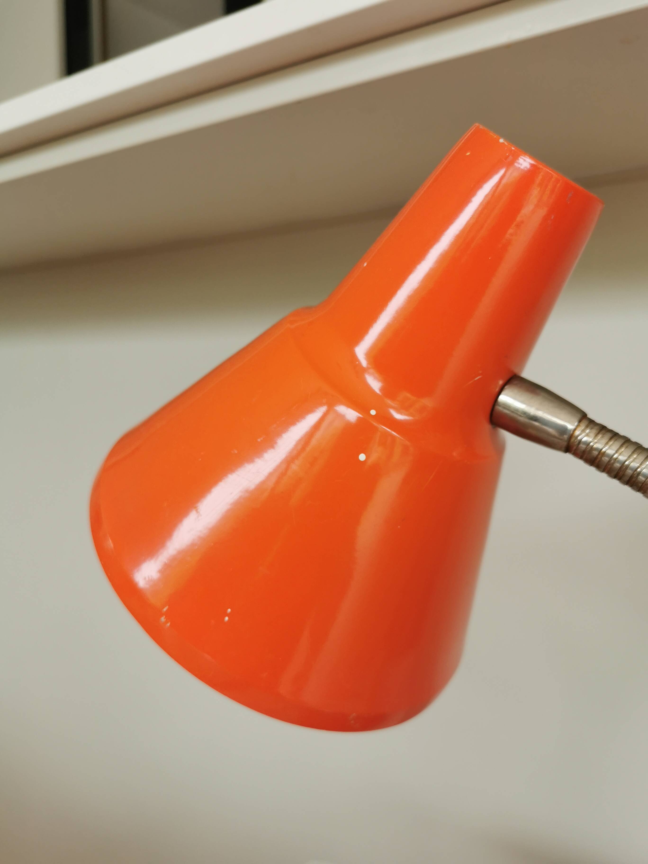 Vintage Orange Gooseneck Desk Lamp: 1970s Industrial Table Light