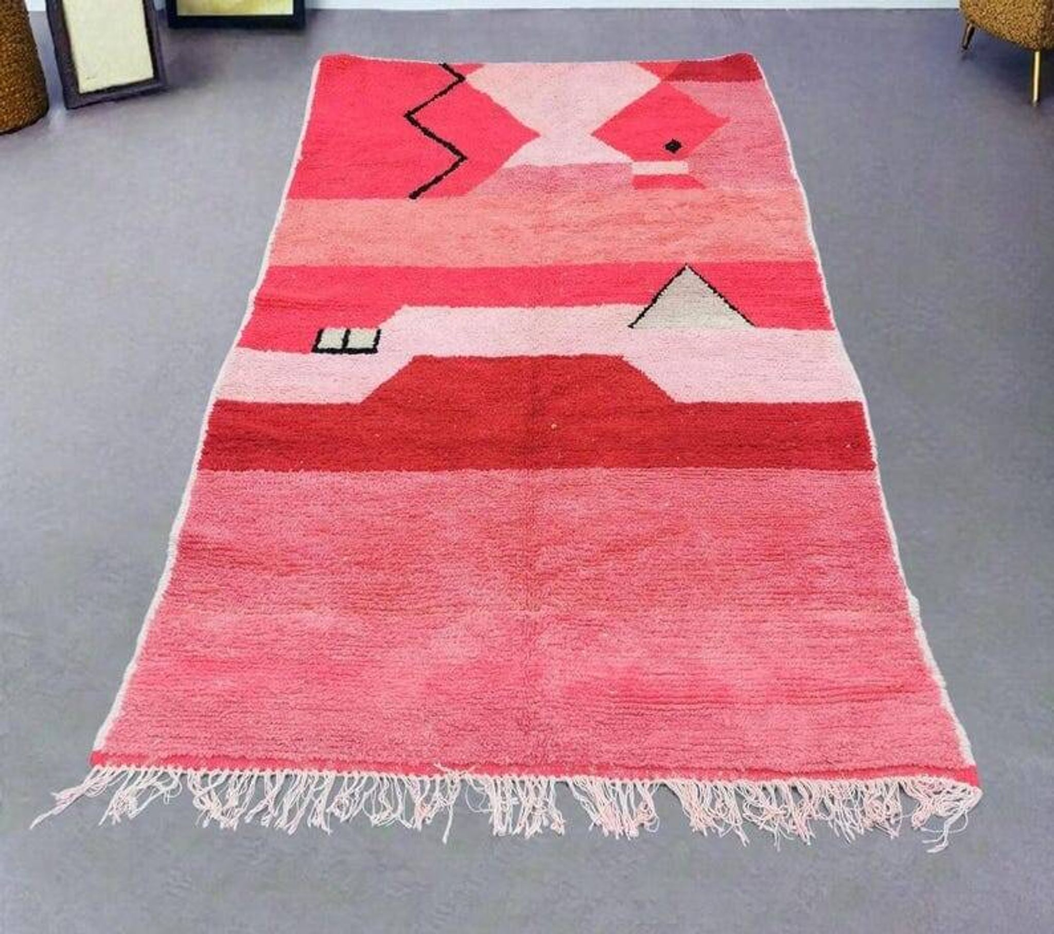 Traditional handmade natural wool beni ourain rug 1.4/2.6 m