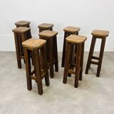 8 solid wood bar stools in brutalist style