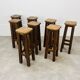 8 solid wood bar stools in brutalist style