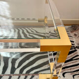 Italian coffee table Fabian, glass, plexiglass and brass, 1970-80.