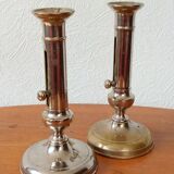 Pair of chrome-plated brass candlesticks