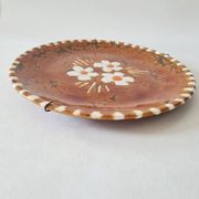 Assiette Vintage Céramique Artisanale - Décor Fleurs - Émail Ambré