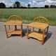 Pair of bedside tables in wood and woven straw - around 1960.