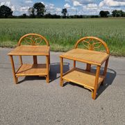 Pair of bedside tables in wood and woven straw - around 1960.