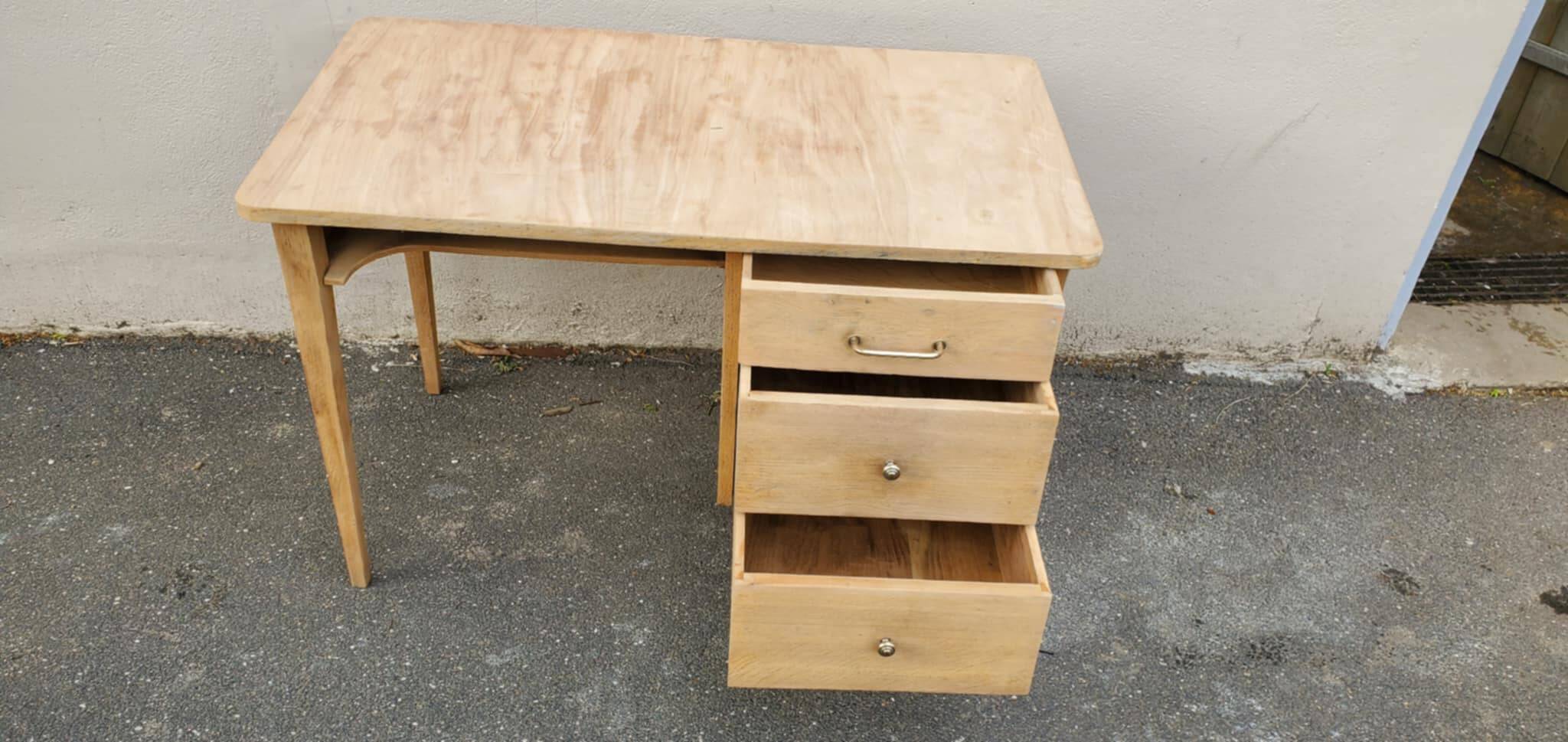 Raw wood pedestal desk, 1940-1950