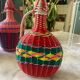 Trio de bouteilles en scoubidou vintage