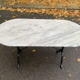 Table de bistrot marbre ovale et acier noire pétrole 4 couverts 140cm