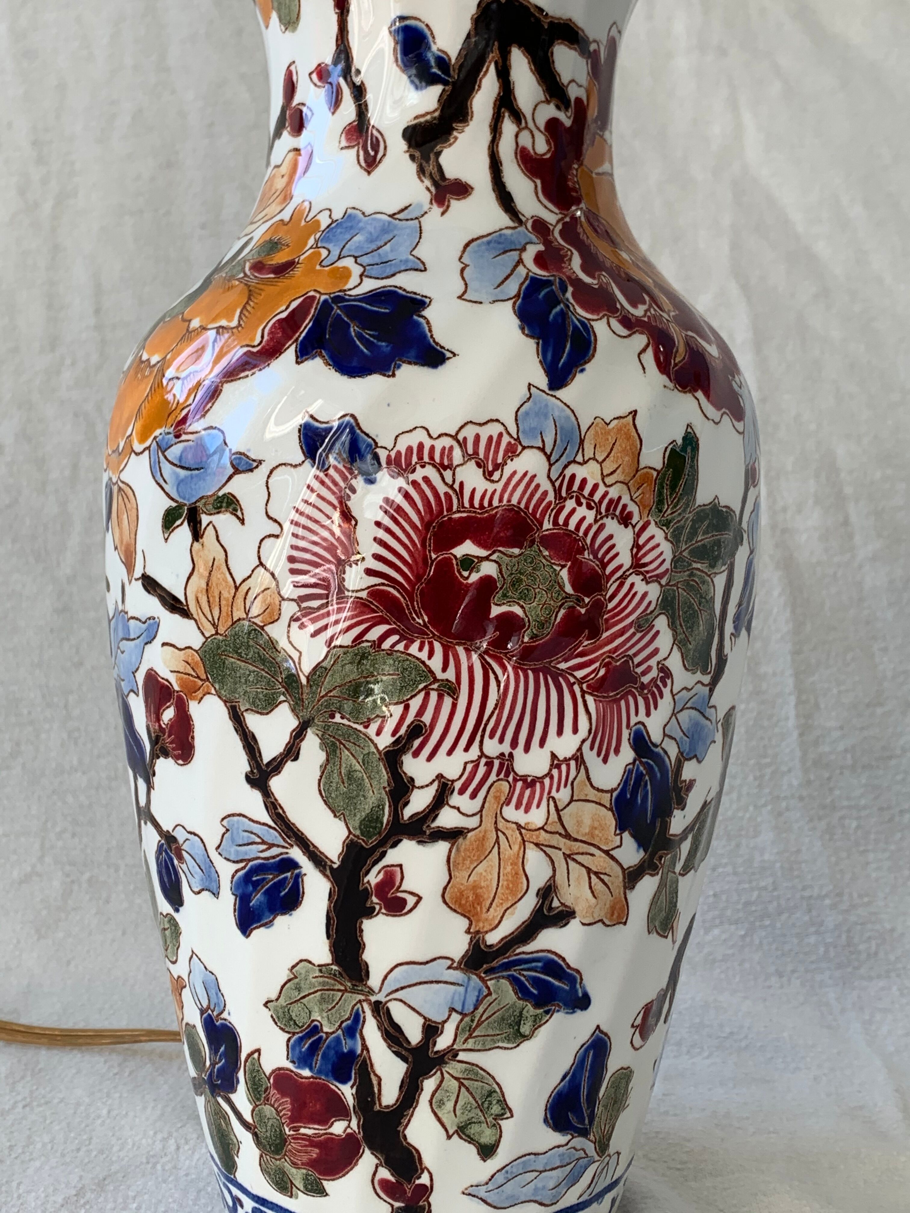 Gien Peonies 1960 multicoloured and floral lamp foot