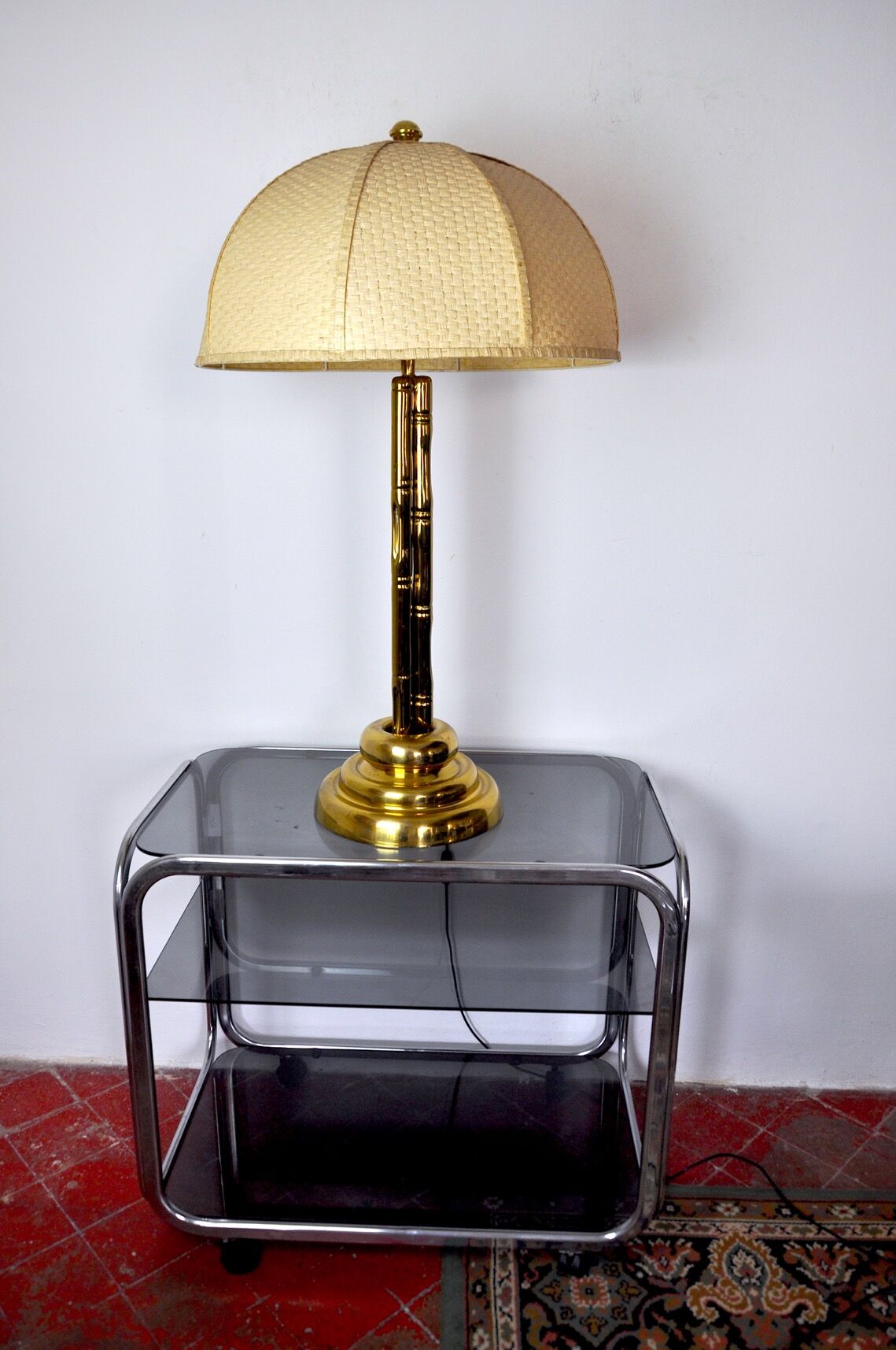 Faux bamboo brass lamp, Regency, France, 1970