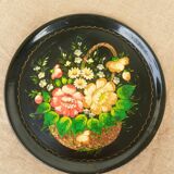 Black metal round top and vintage hand-painted flowers