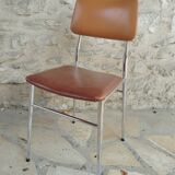 2 chaises vintage en chrome et skaï marron