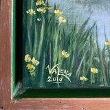 HST painting "Landscape with wooded river" - signed Valena XX° + frame