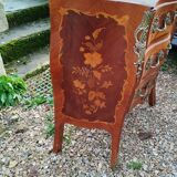 Louis xv style marble top marquetry chest of drawers