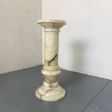Vintage Spanish Alabaster Pedestal Column with Original Vase, 1970s, Set of 2