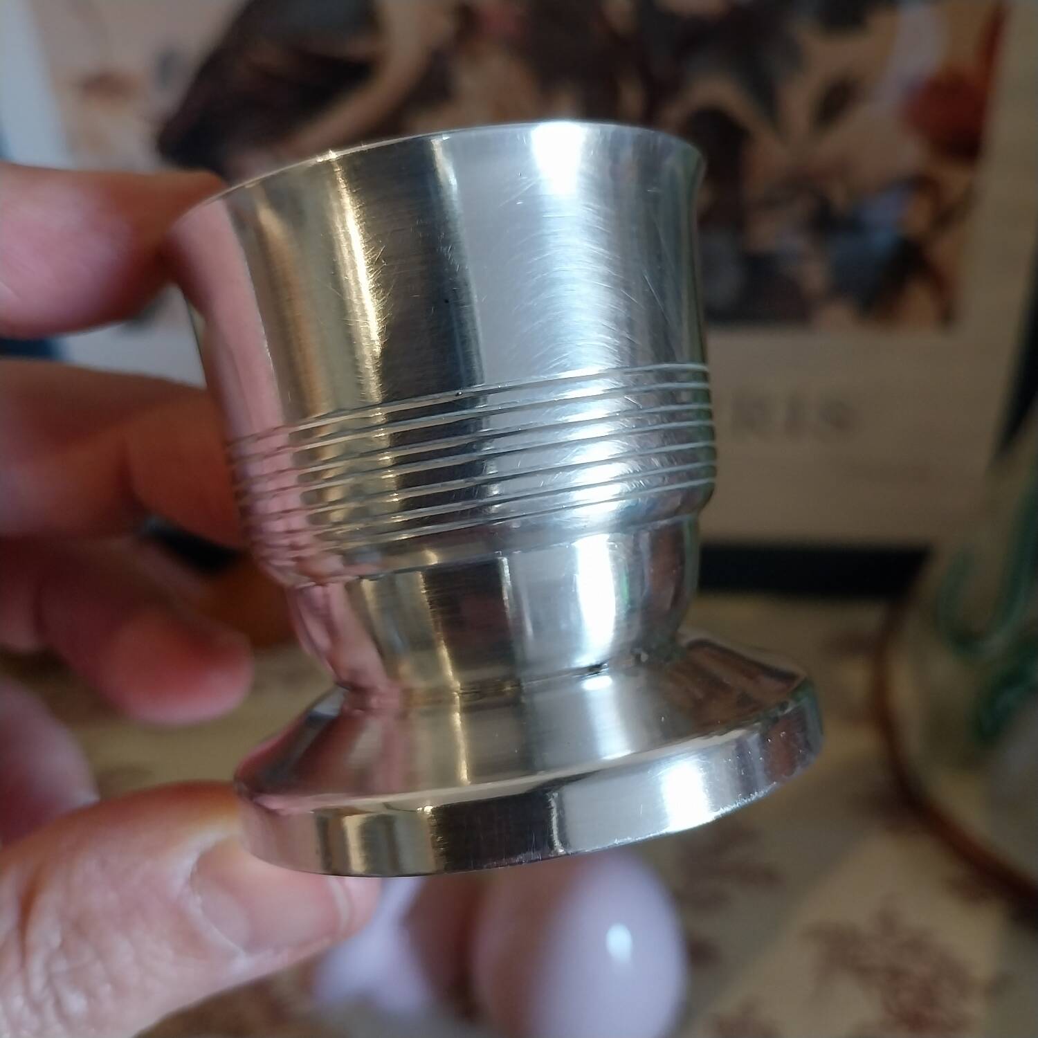 Antique silver metal egg cup