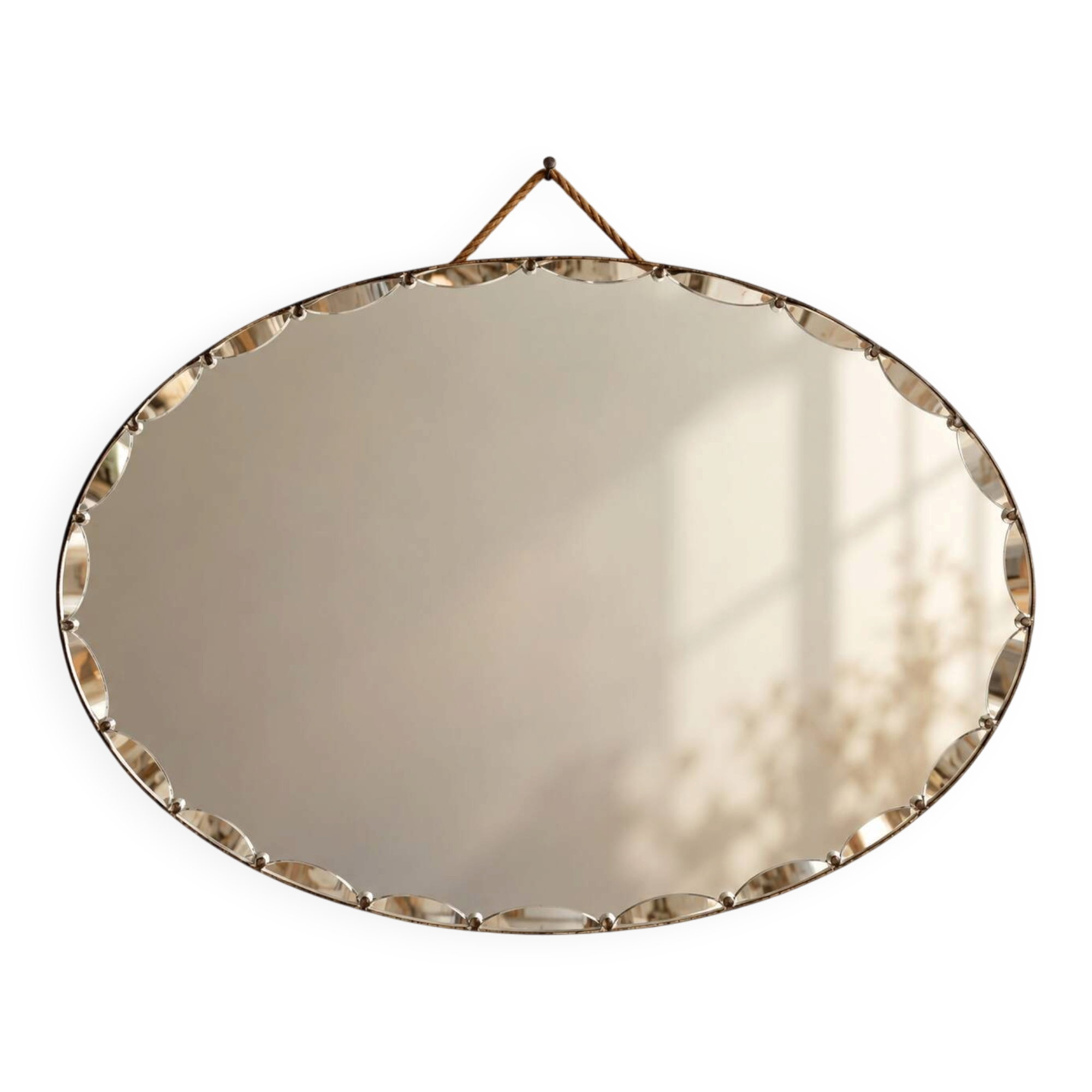 Vintage bevelled oval mirror – scalloped edge