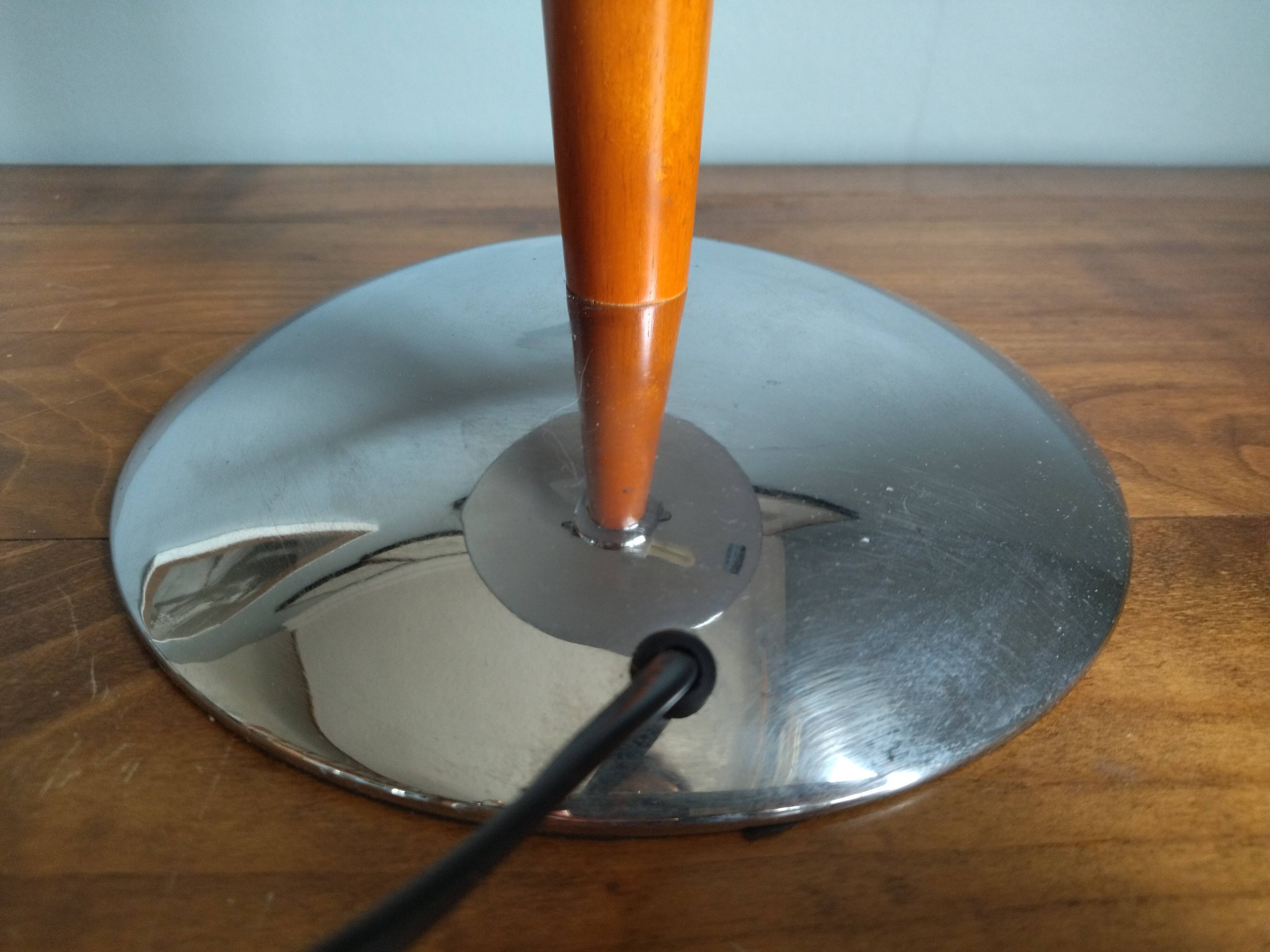 Mushroom lamp/ocean liner in chromed metal and vintage wood