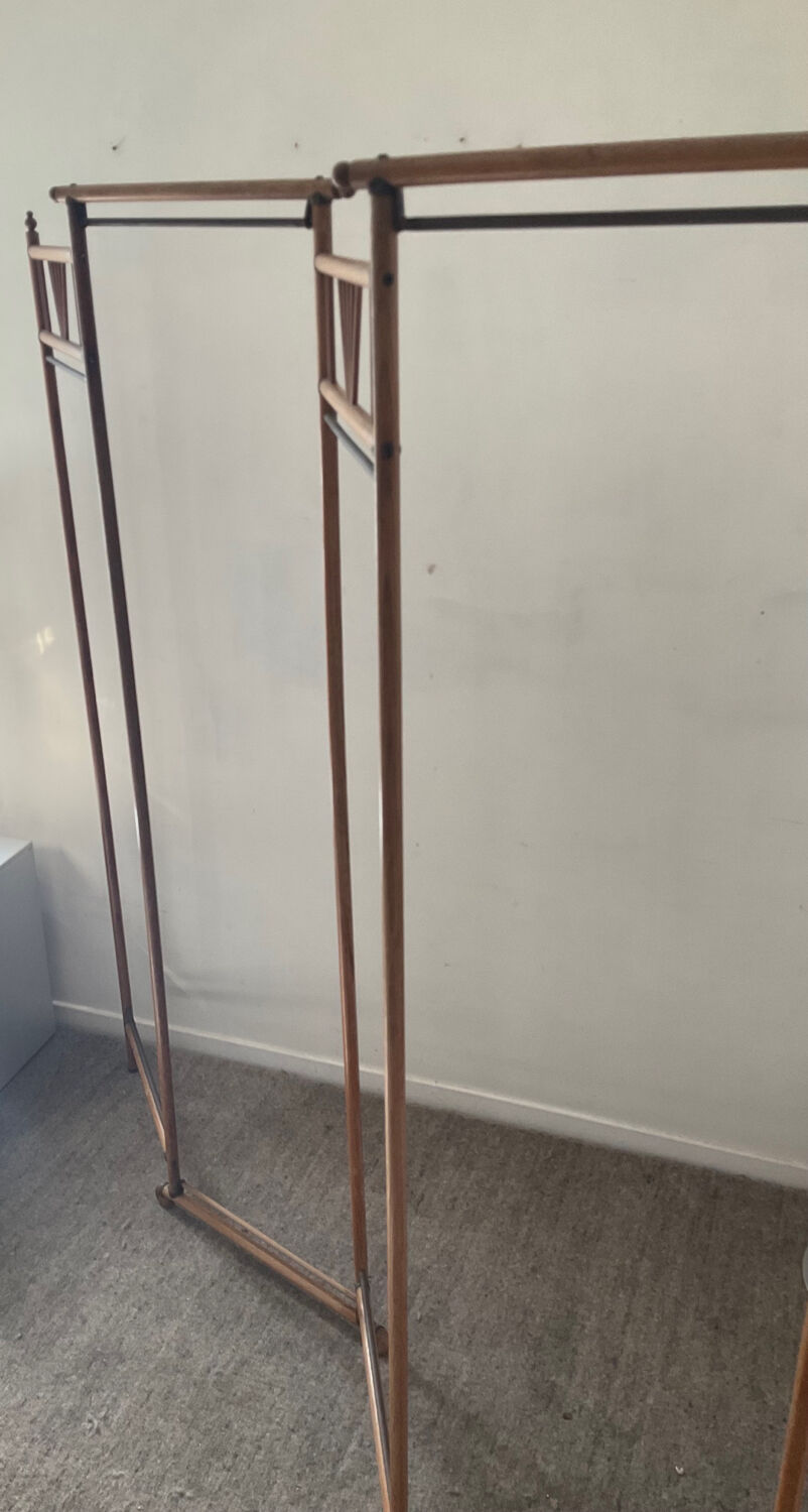 Paravent vintage des années 60 en bois et rotin