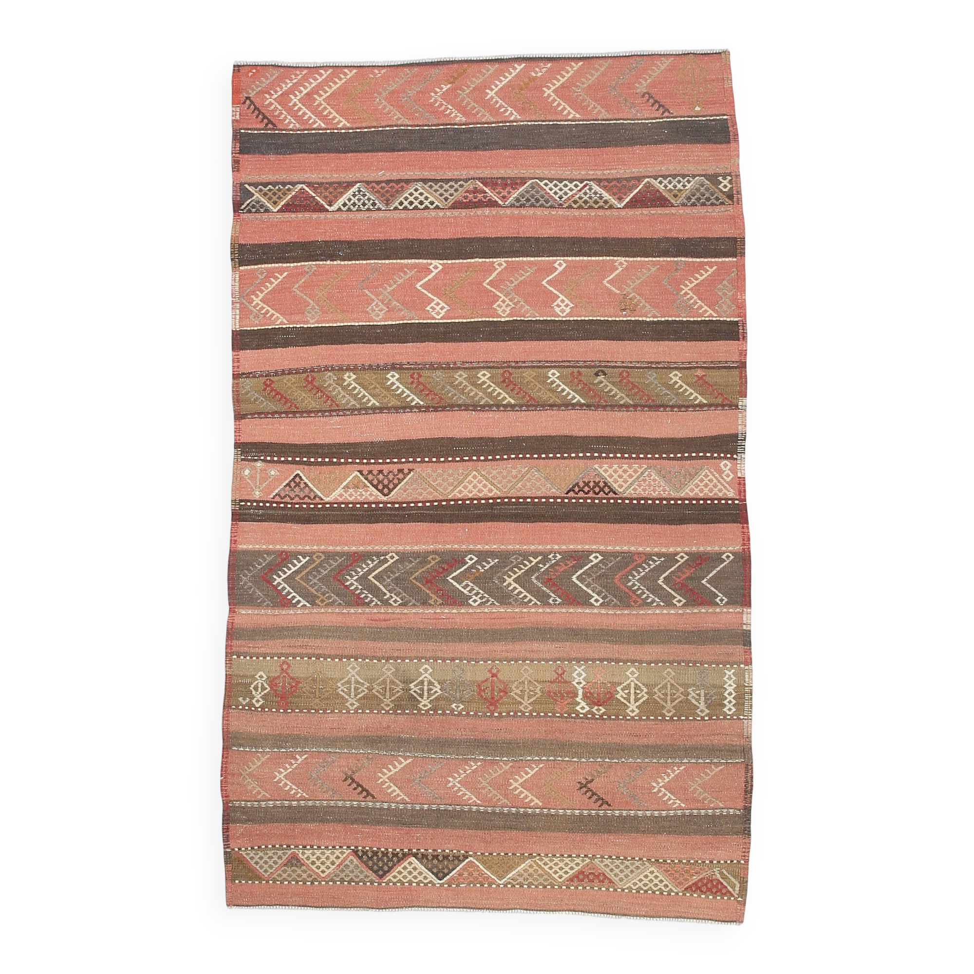 4x7 Red & Brown Vintage Kilim Rug, 123x205Cm