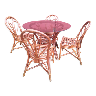 Rattan dining table and smoked glass