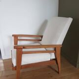 Scandinavian style armchair in solid wood, reupholstered
