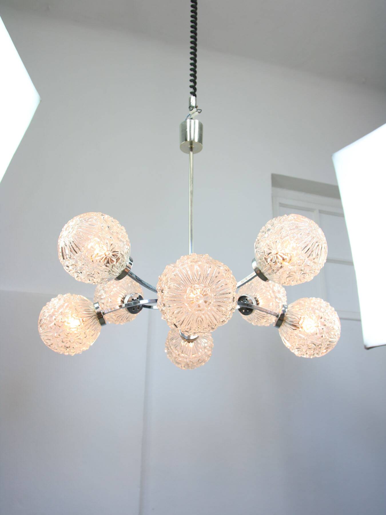 Mid-century Italian 8-Arm Chrome and Crystal Chandelier, 1960s