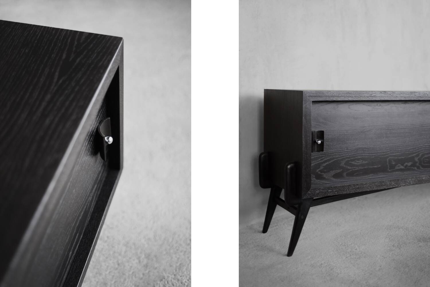 Mid-Century Scandinavian Modern Dark Oak Sideboard with Wood and Metal