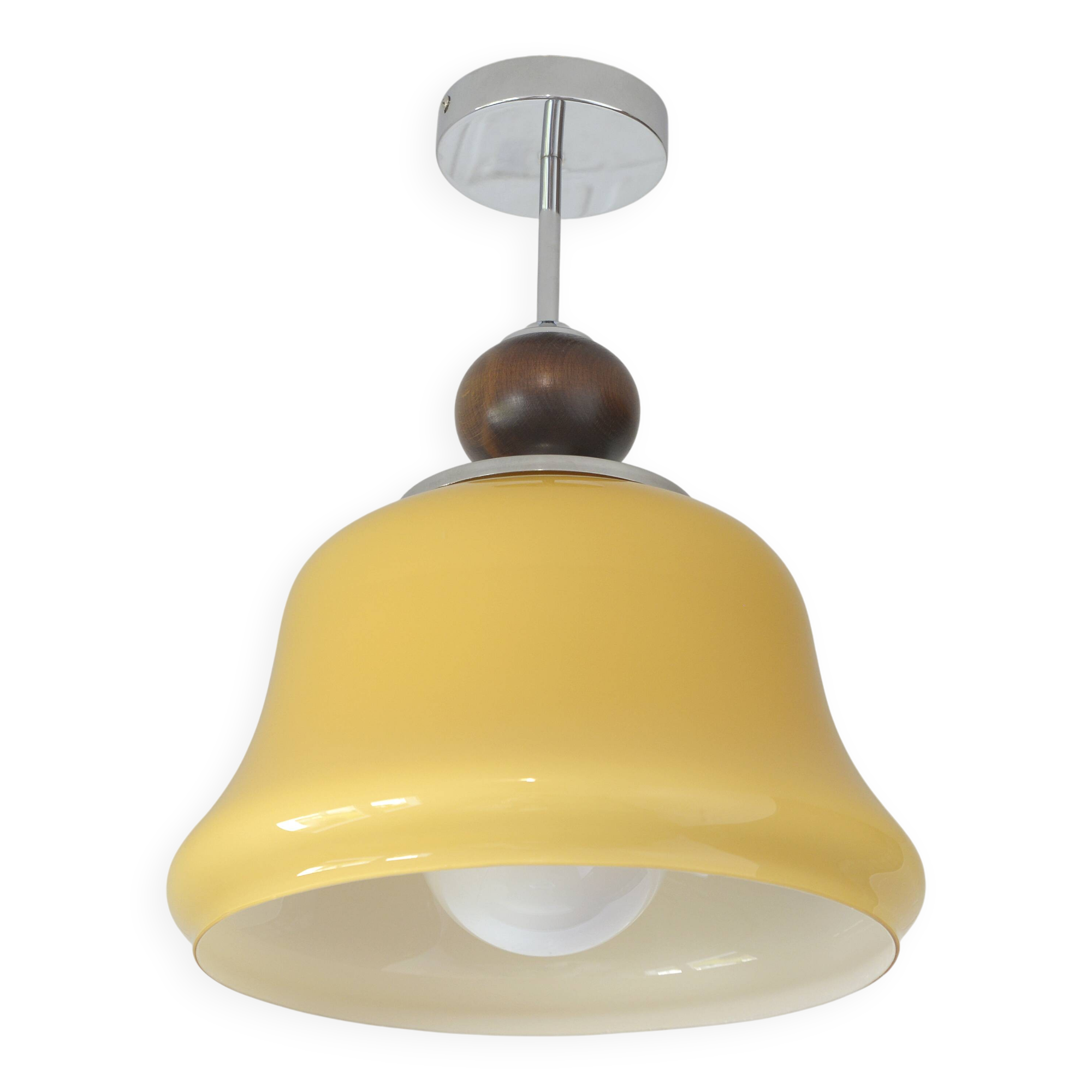 Vintage beige glass pendant lamp / semi flush mount / hanging light