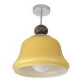 Lampe suspendue vintage en verre beige / montage semi-encastré / lumière suspendue