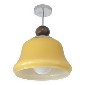 Vintage beige glass pendant lamp / semi flush mount / hanging light