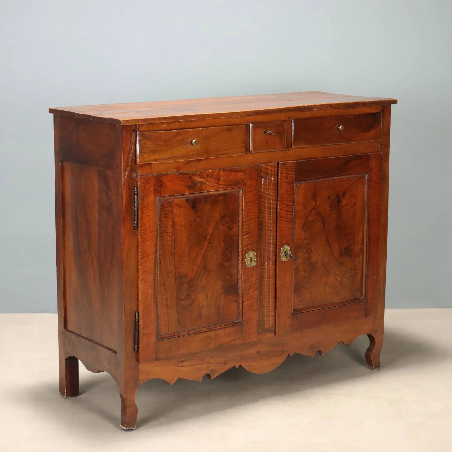 Ancient baroque walnut buffet with 3 drawers, France, 19th century