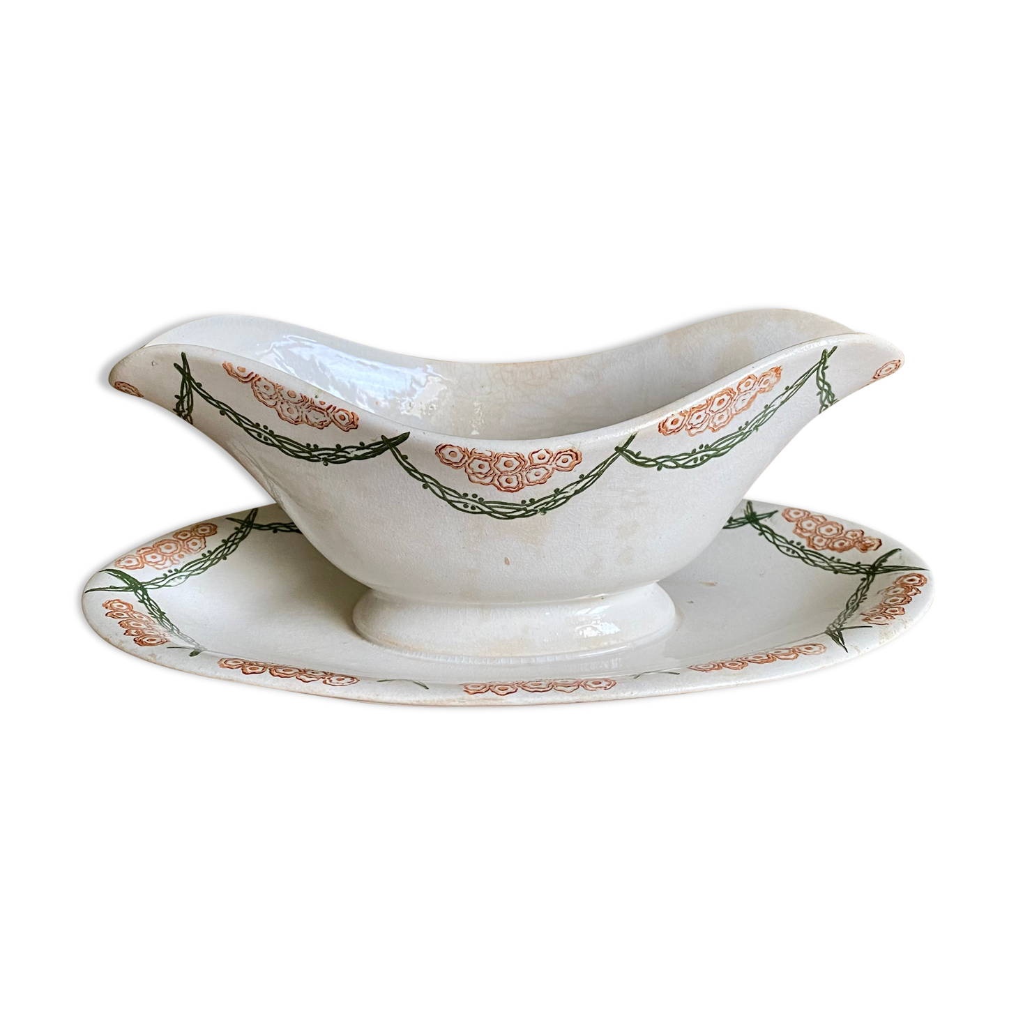 Old earthenware sauce boat Creil and Montereau HBCM
