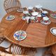 Bamboo table with extensions, 3 chairs and 3 stools from the 1960s.