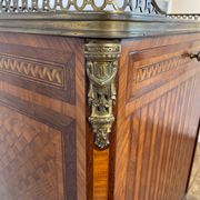 Louis XVI music cabinet, marquetry, brass gallery, marble top