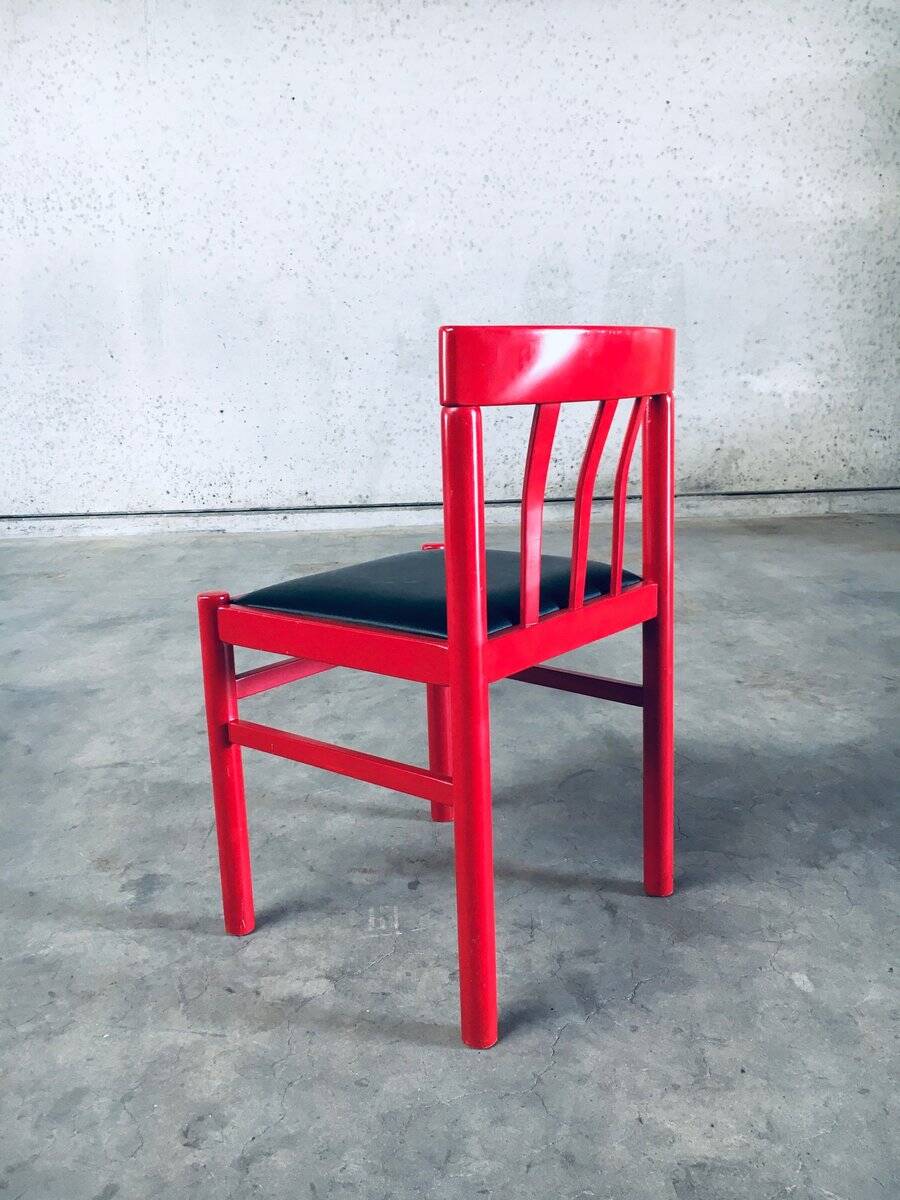 Mid-Century Modern Design Red Dining Chair Set, Belgium, 1960s, Set of 6