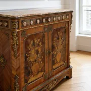 An antique French Louis XVI-style marble-top side cabinet