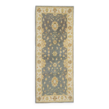 Grey Wool Runner Rug, Handmade Floral Ziegler Hallway Runner 182x72cm