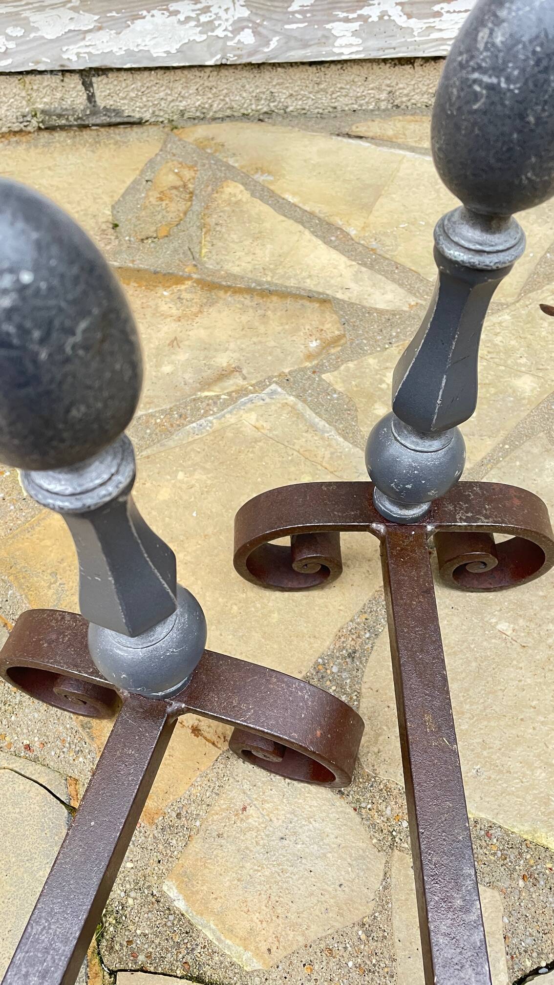 Pair of vintage geometric fire dogs