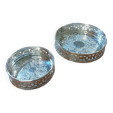 Duo de dessous de bouteilles en métal argenté pour 75cl et 25cl
