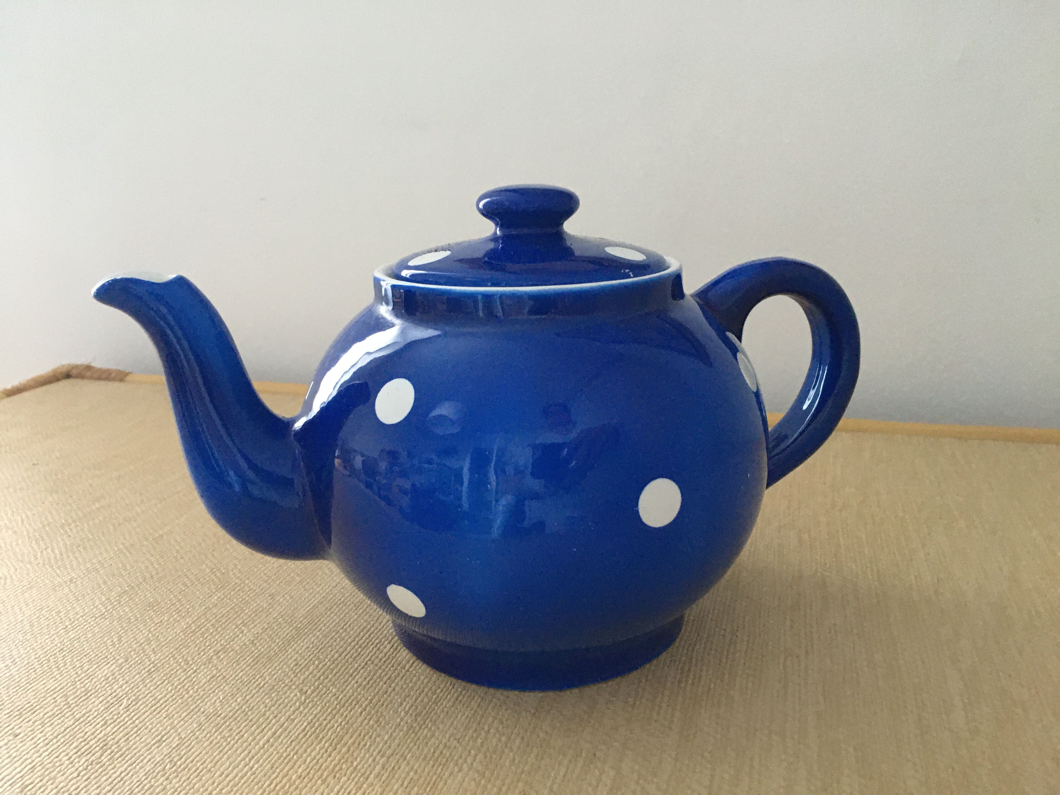 Blue teapot with white polka dots 1957