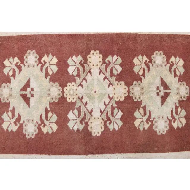 Vintage Turkish Hand-Knotted Wool Cotton Red Area Rug 202x301