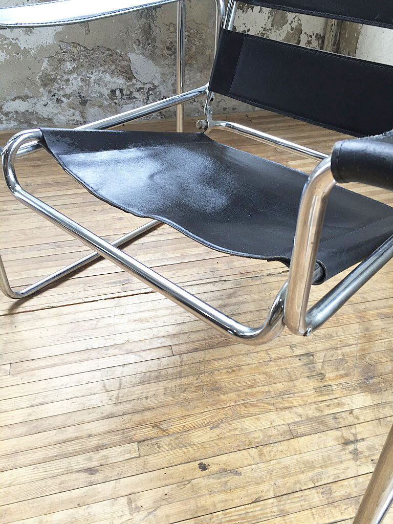 Bauhaus modernist leather chrome armchairs