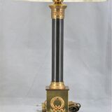 Lamp in gilded bronze and patinated empire style pleated lampshade