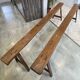 Pair of solid oak farmhouse benches 214cm for rustic table 1950