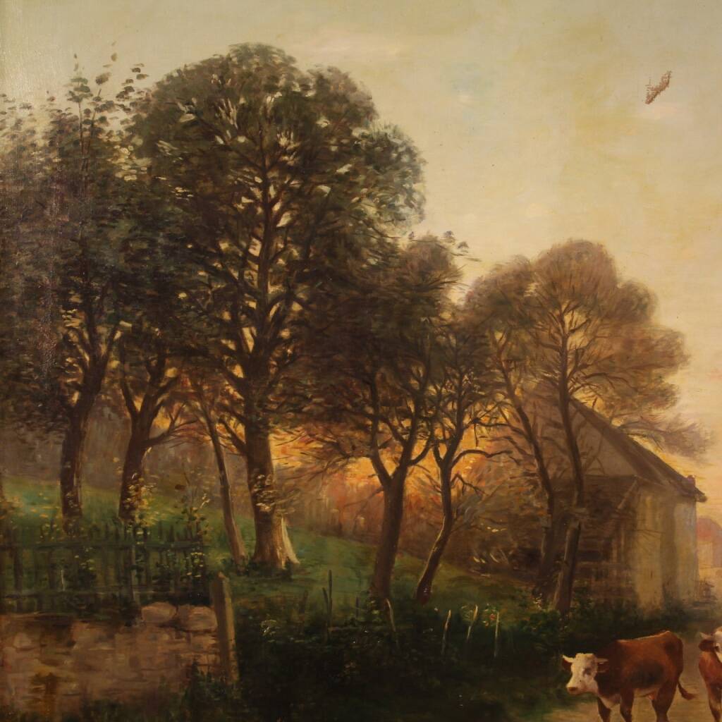 Peinture à l'huile sur toile, signée et datée de 1899, représentant un paysage français.
