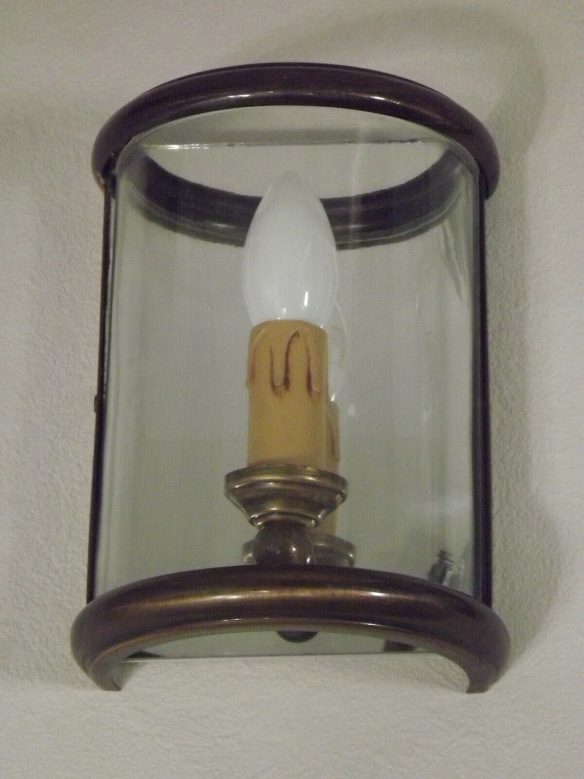 Pair french country brass & curved glass wall lights mirrored back plate 3965