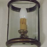 Pair french country brass & curved glass wall lights mirrored back plate 3965