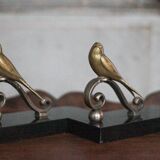 Serre-livres vintage, oiseau laiton socle marbre noir, animaux laiton