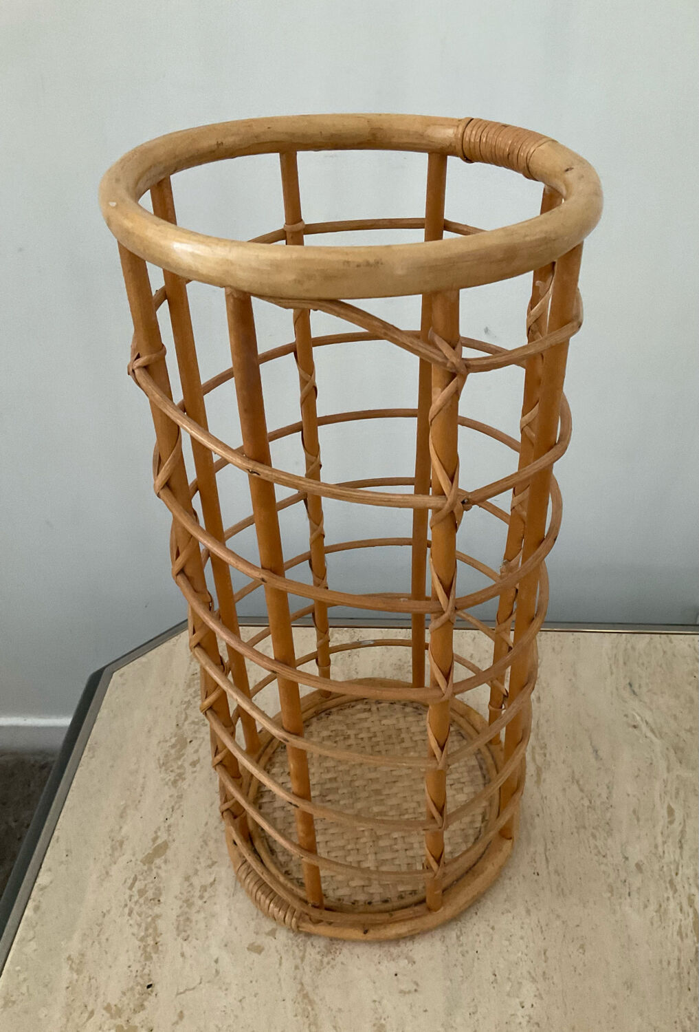 Vintage rattan umbrella stand 70s
